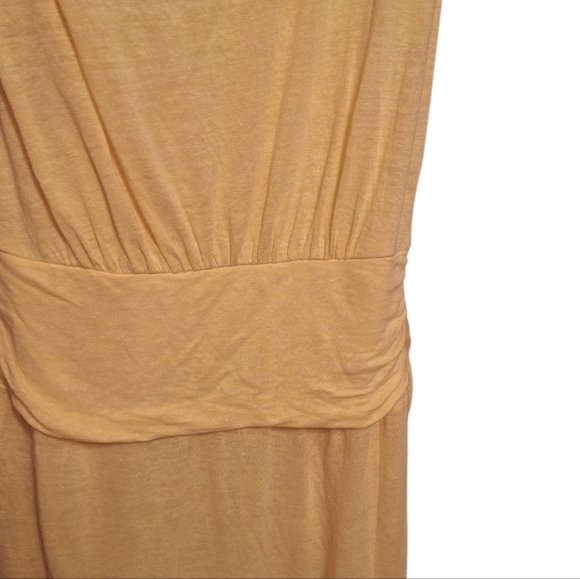 Tracy Reese 100% Linen Yellow Mid Dress Boho Draped Sleeveless Summer Cottage - Picture 4 of 6